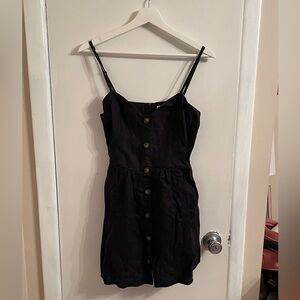 Reformation Velma Dress Black Linen Size 4 Sleeveless Sweetheart Neckline